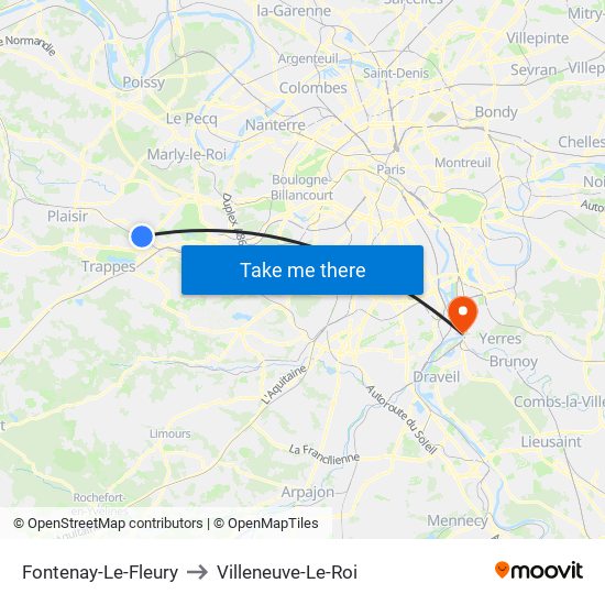 Fontenay-Le-Fleury to Villeneuve-Le-Roi map