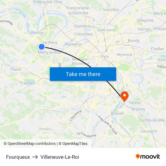 Fourqueux to Villeneuve-Le-Roi map