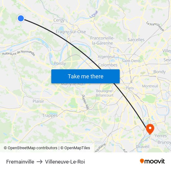 Fremainville to Villeneuve-Le-Roi map