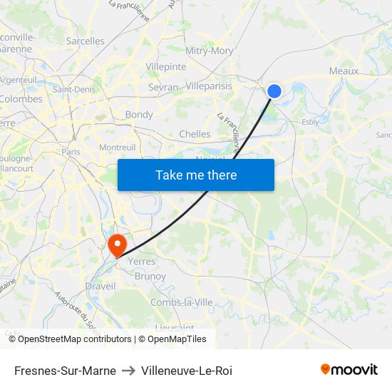 Fresnes-Sur-Marne to Villeneuve-Le-Roi map