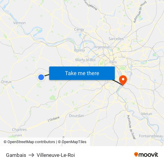 Gambais to Villeneuve-Le-Roi map