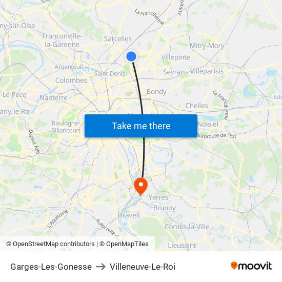 Garges-Les-Gonesse to Villeneuve-Le-Roi map