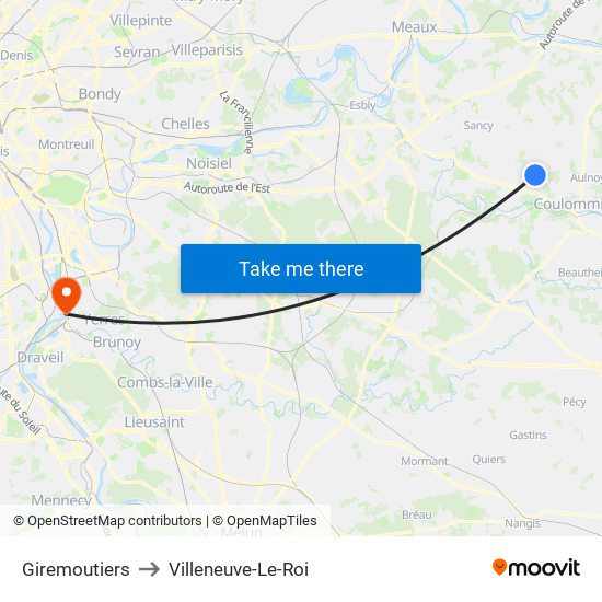 Giremoutiers to Villeneuve-Le-Roi map