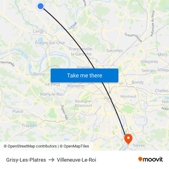 Grisy-Les-Platres to Villeneuve-Le-Roi map