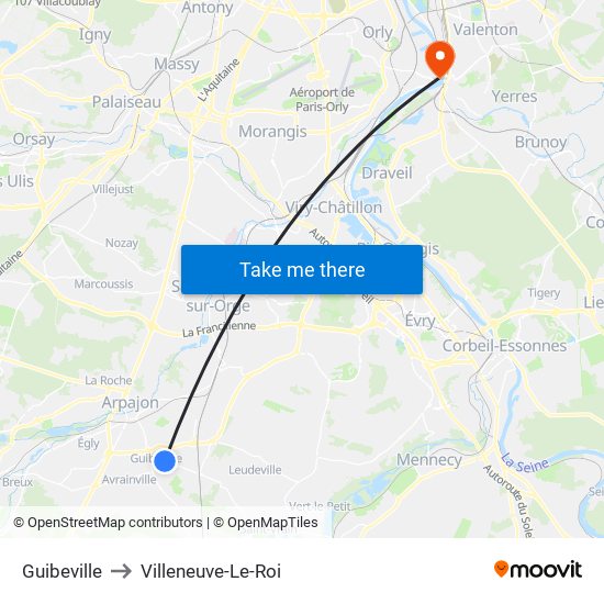 Guibeville to Villeneuve-Le-Roi map