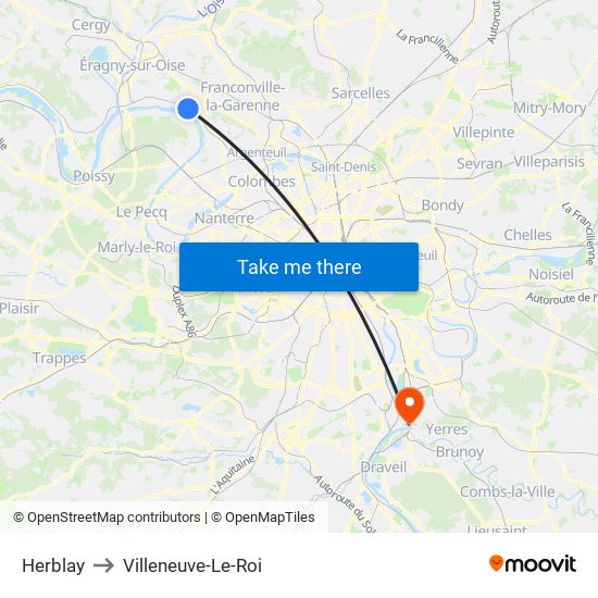 Herblay to Villeneuve-Le-Roi map