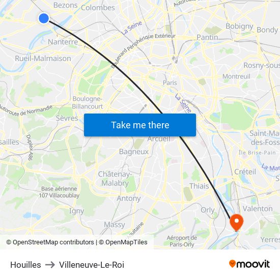 Houilles to Villeneuve-Le-Roi map