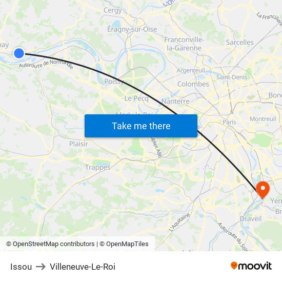 Issou to Villeneuve-Le-Roi map