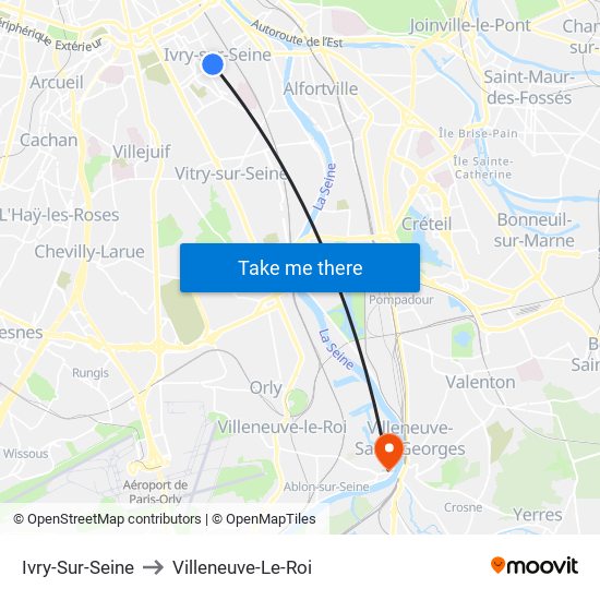 Ivry-Sur-Seine to Villeneuve-Le-Roi map