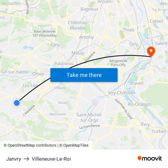 Janvry to Villeneuve-Le-Roi map