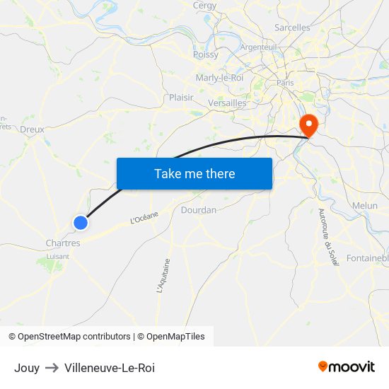 Jouy to Villeneuve-Le-Roi map