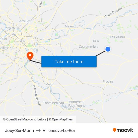 Jouy-Sur-Morin to Villeneuve-Le-Roi map