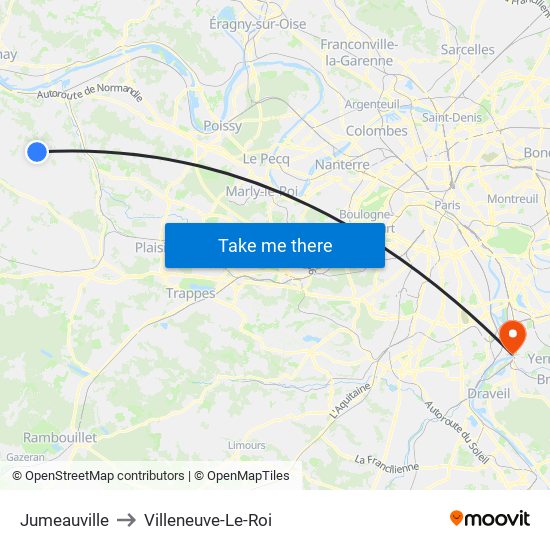 Jumeauville to Villeneuve-Le-Roi map