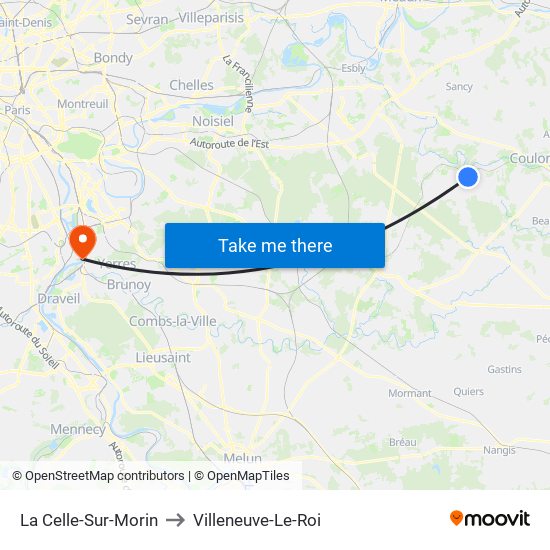 La Celle-Sur-Morin to Villeneuve-Le-Roi map