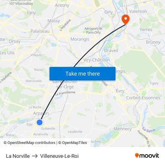 La Norville to Villeneuve-Le-Roi map