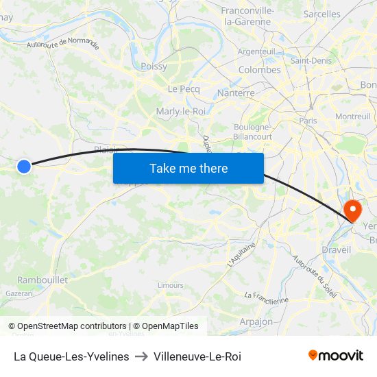 La Queue-Les-Yvelines to Villeneuve-Le-Roi map