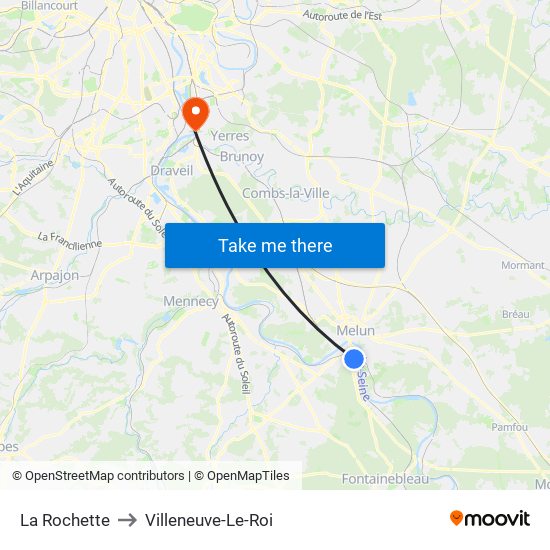 La Rochette to Villeneuve-Le-Roi map