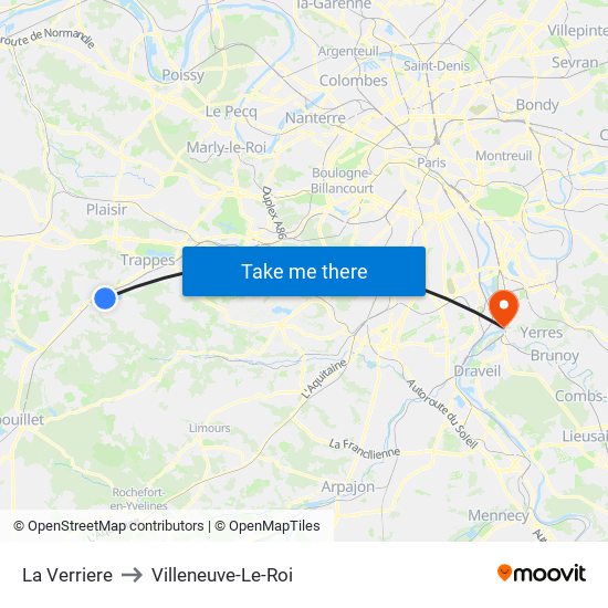 La Verriere to Villeneuve-Le-Roi map