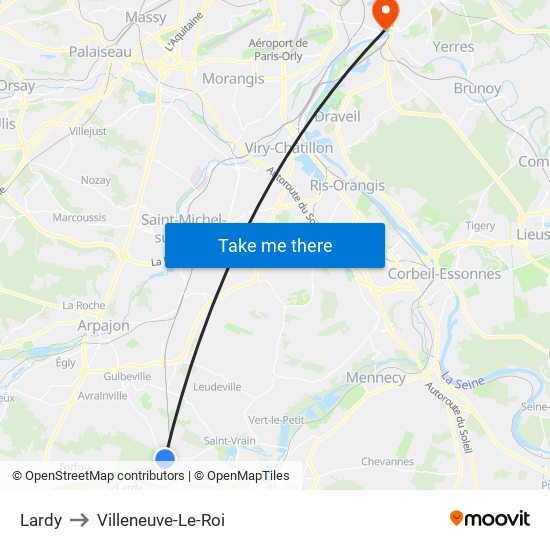 Lardy to Villeneuve-Le-Roi map