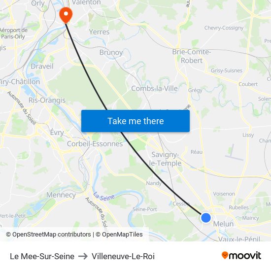 Le Mee-Sur-Seine to Villeneuve-Le-Roi map