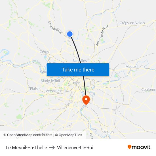 Le Mesnil-En-Thelle to Villeneuve-Le-Roi map