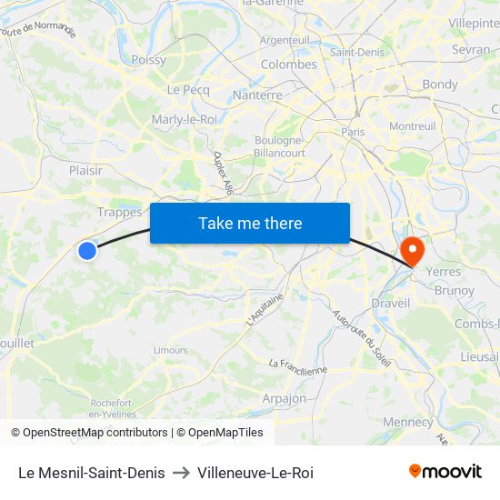 Le Mesnil-Saint-Denis to Villeneuve-Le-Roi map