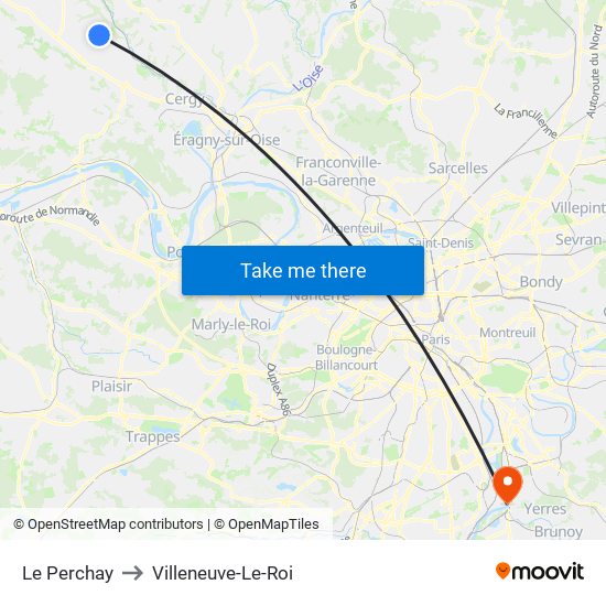 Le Perchay to Villeneuve-Le-Roi map