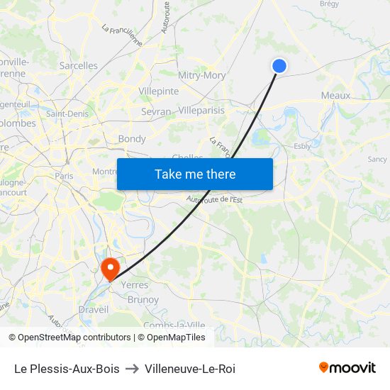 Le Plessis-Aux-Bois to Villeneuve-Le-Roi map