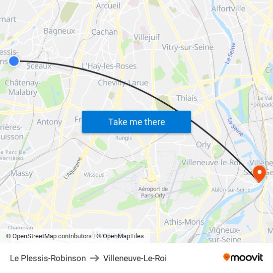 Le Plessis-Robinson to Villeneuve-Le-Roi map