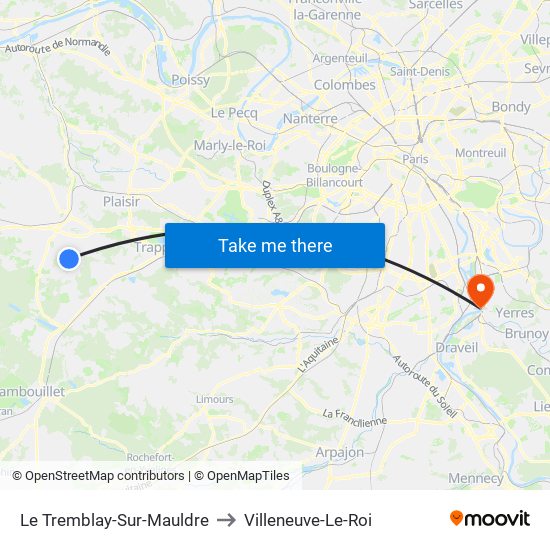 Le Tremblay-Sur-Mauldre to Villeneuve-Le-Roi map