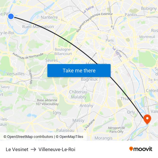 Le Vesinet to Villeneuve-Le-Roi map