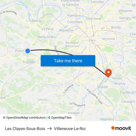 Les Clayes-Sous-Bois to Villeneuve-Le-Roi map