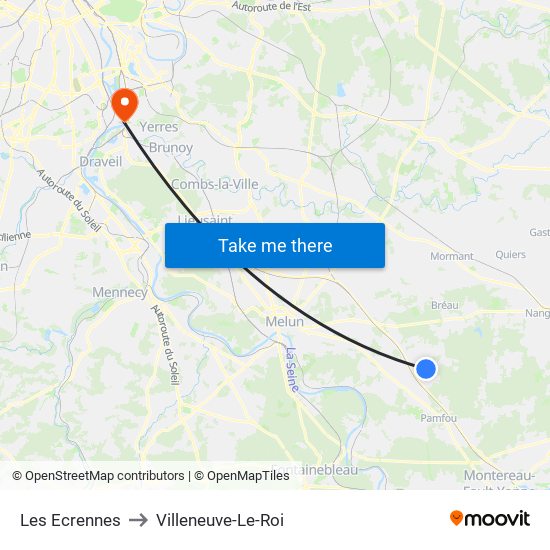 Les Ecrennes to Villeneuve-Le-Roi map