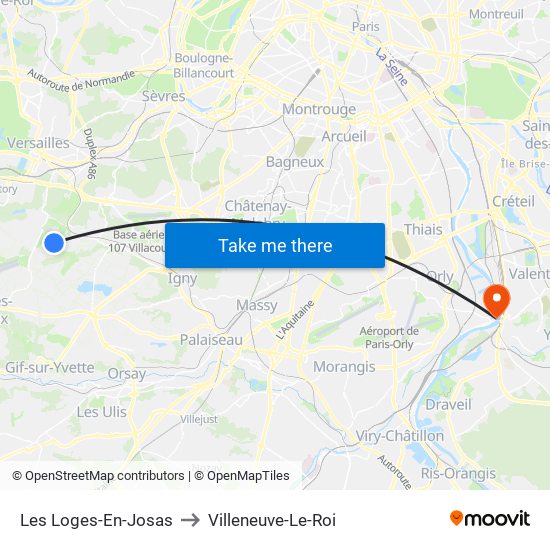 Les Loges-En-Josas to Villeneuve-Le-Roi map