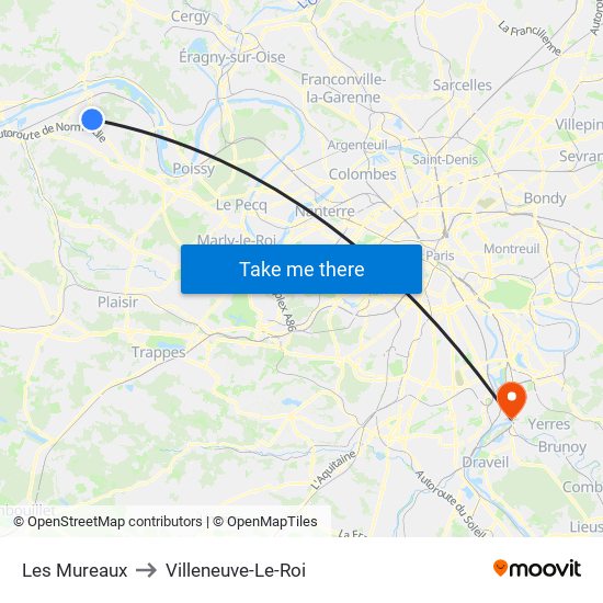 Les Mureaux to Villeneuve-Le-Roi map