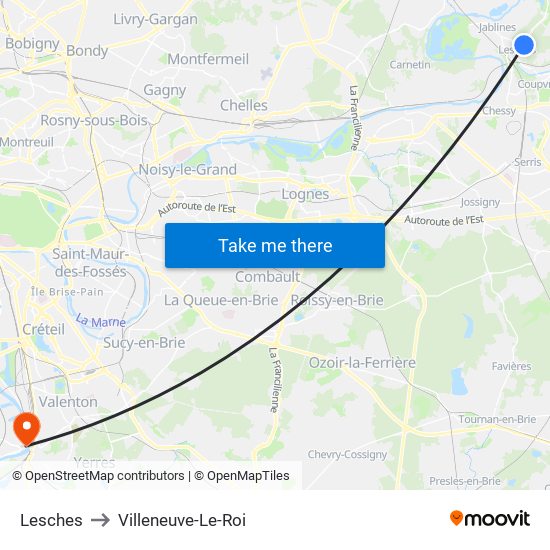 Lesches to Villeneuve-Le-Roi map