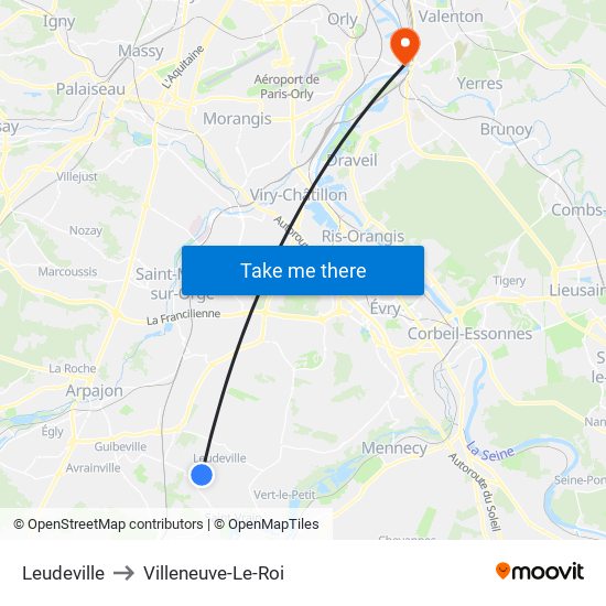 Leudeville to Villeneuve-Le-Roi map