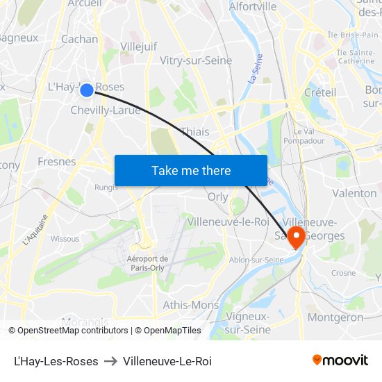 L'Hay-Les-Roses to Villeneuve-Le-Roi map
