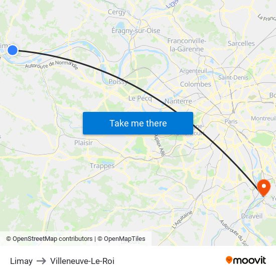 Limay to Villeneuve-Le-Roi map