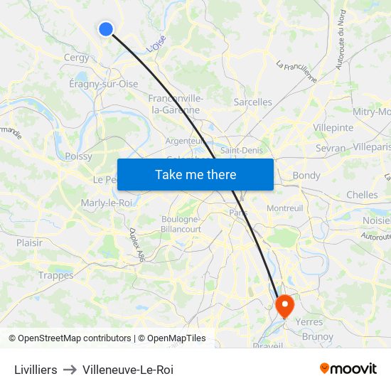 Livilliers to Villeneuve-Le-Roi map