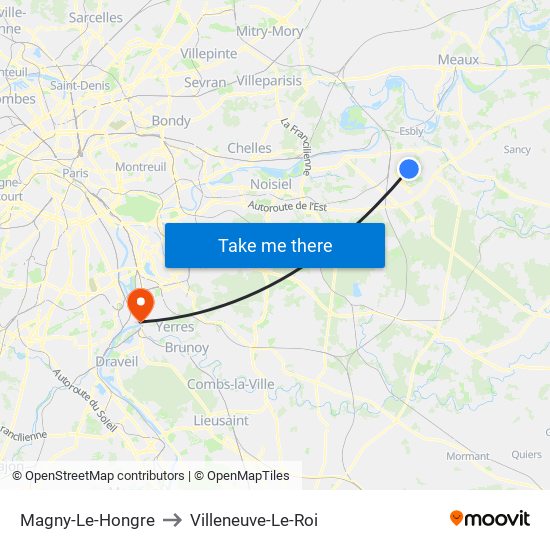 Magny-Le-Hongre to Villeneuve-Le-Roi map