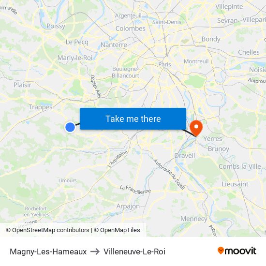 Magny-Les-Hameaux to Villeneuve-Le-Roi map