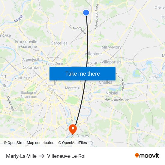 Marly-La-Ville to Villeneuve-Le-Roi map