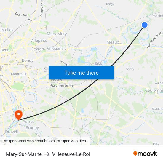 Mary-Sur-Marne to Villeneuve-Le-Roi map