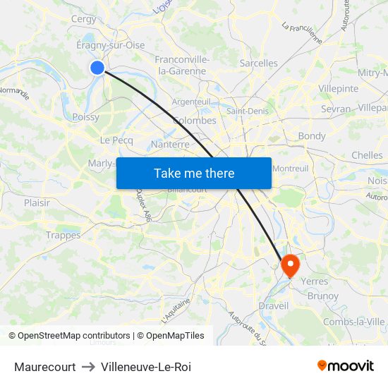 Maurecourt to Villeneuve-Le-Roi map