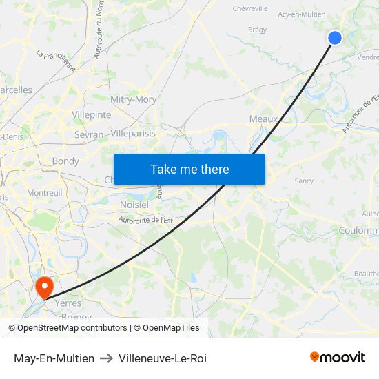 May-En-Multien to Villeneuve-Le-Roi map