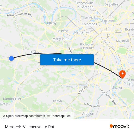 Mere to Villeneuve-Le-Roi map