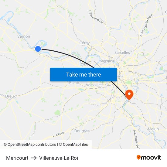 Mericourt to Villeneuve-Le-Roi map