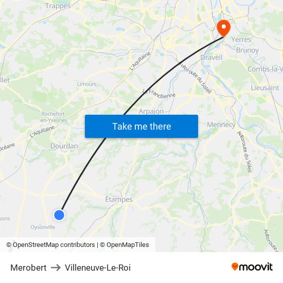 Merobert to Villeneuve-Le-Roi map