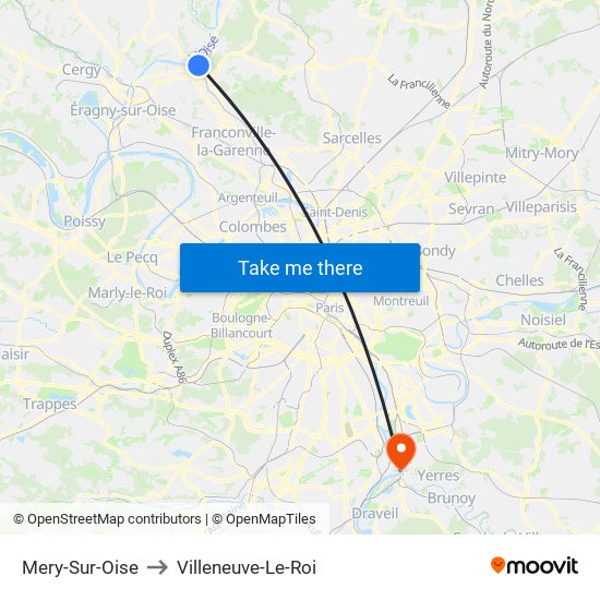 Mery-Sur-Oise to Villeneuve-Le-Roi map